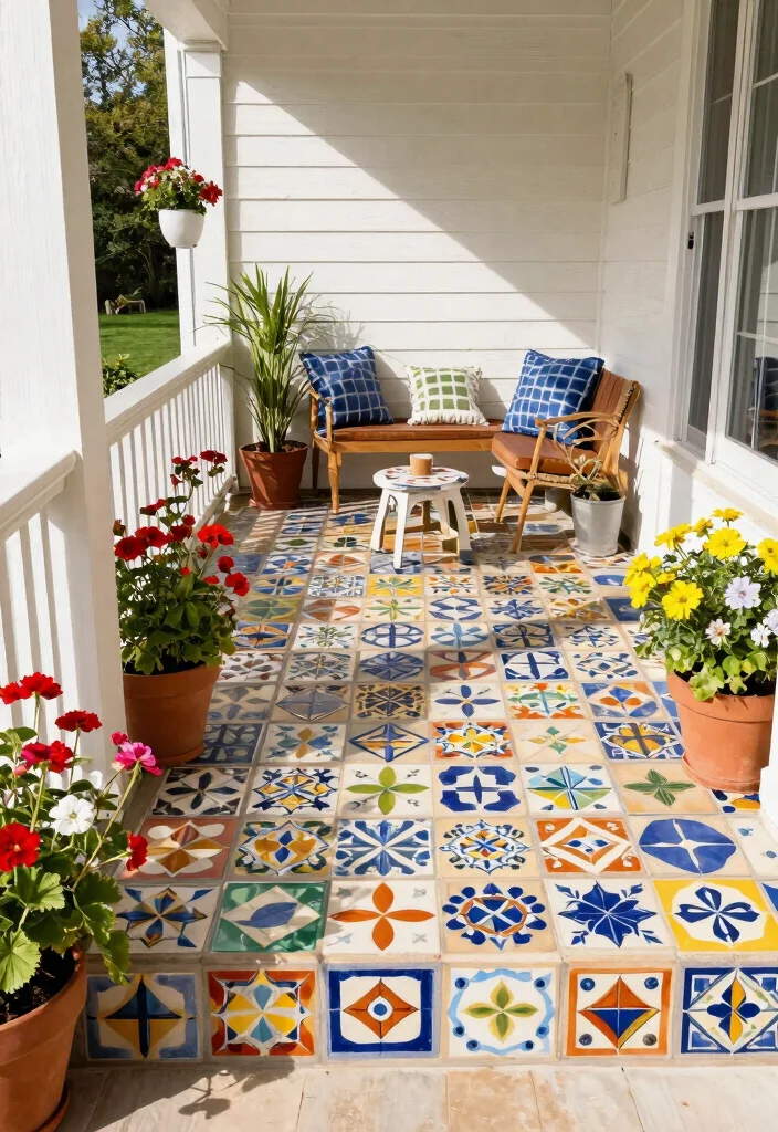 15 Porch Tiles for Entrance That Handle Heavy Foot Traffic - 13. Colorful Tiles: Vibrant Personality 1