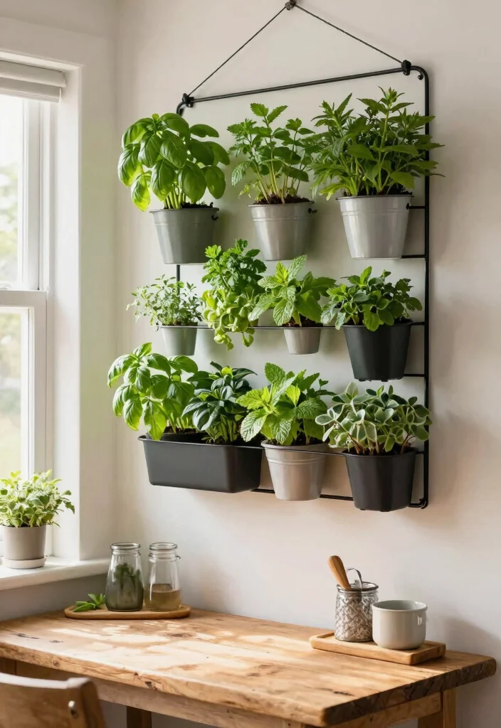 15 Things to Hang from Ceiling That Add Interest Without Drilling - 13. Vertical Herb Garden 1