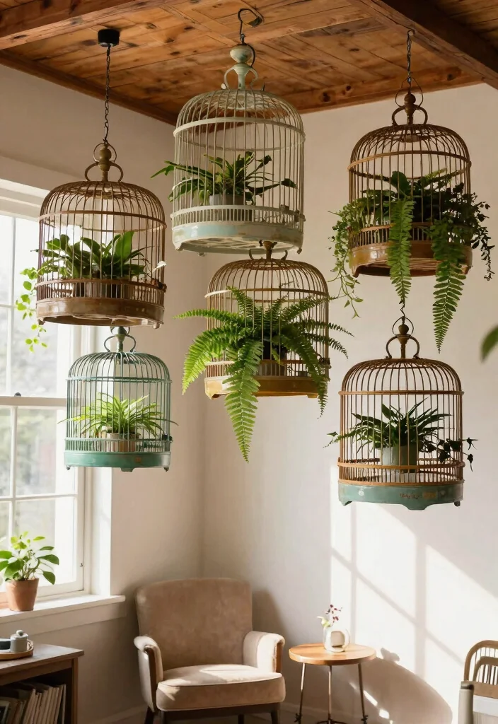 15 Things to Hang from Ceiling That Add Interest Without Drilling - 3. Vintage Birdcages 1