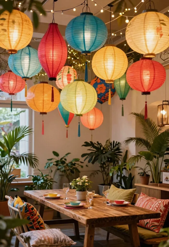 15 Things to Hang from Ceiling That Add Interest Without Drilling - 4. Colorful Paper Lanterns 1