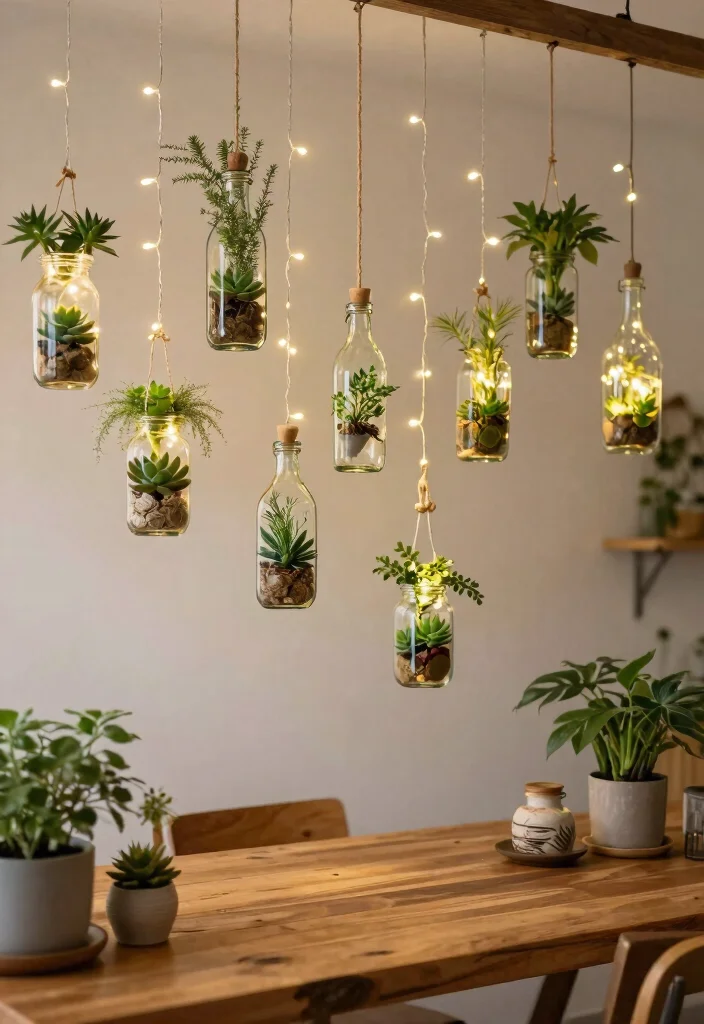 15 Things to Hang from Ceiling That Add Interest Without Drilling - 9. Upcycled Bottles and Jars 1