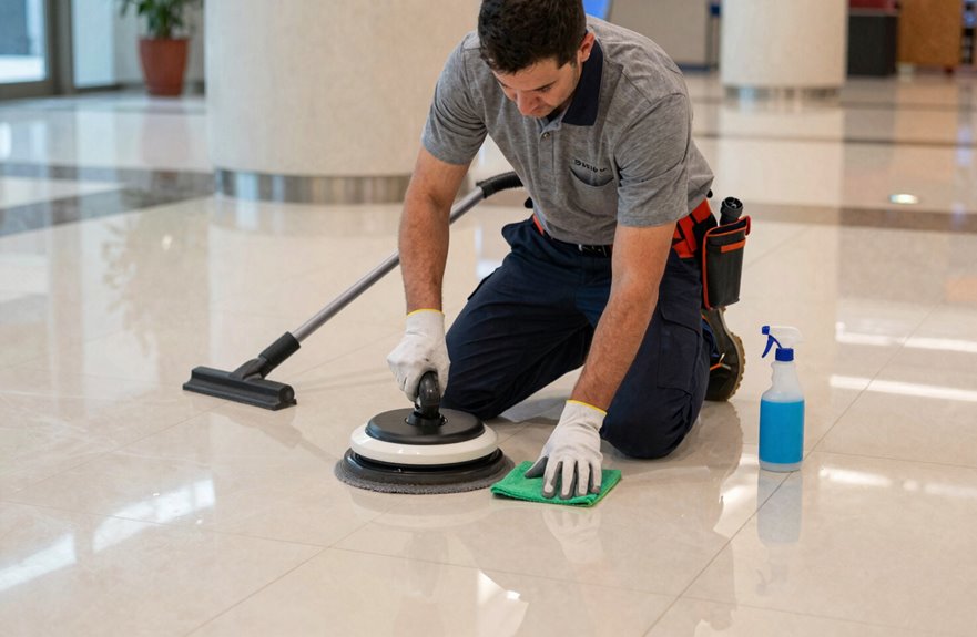 What Is a Floor Tech? 2 floor tech cleans varied floors daily