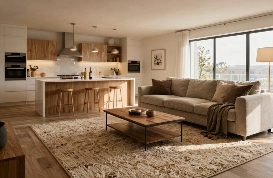 large rug defines lounge zone