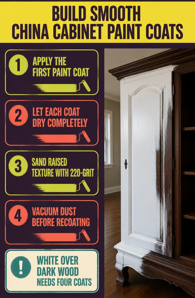 How to Paint a China Cabinet: 7 Steps to a Fresh Finish 6 Paint coat guide graphic for a china cabinet