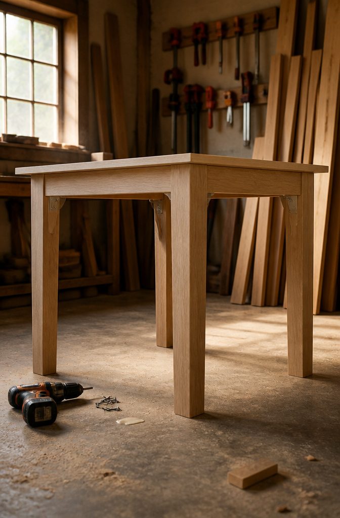 How to Build a Kitchen Table: 8 Steps from Planning to Finish 7 Kitchen table base and top joined with metal mounting brackets