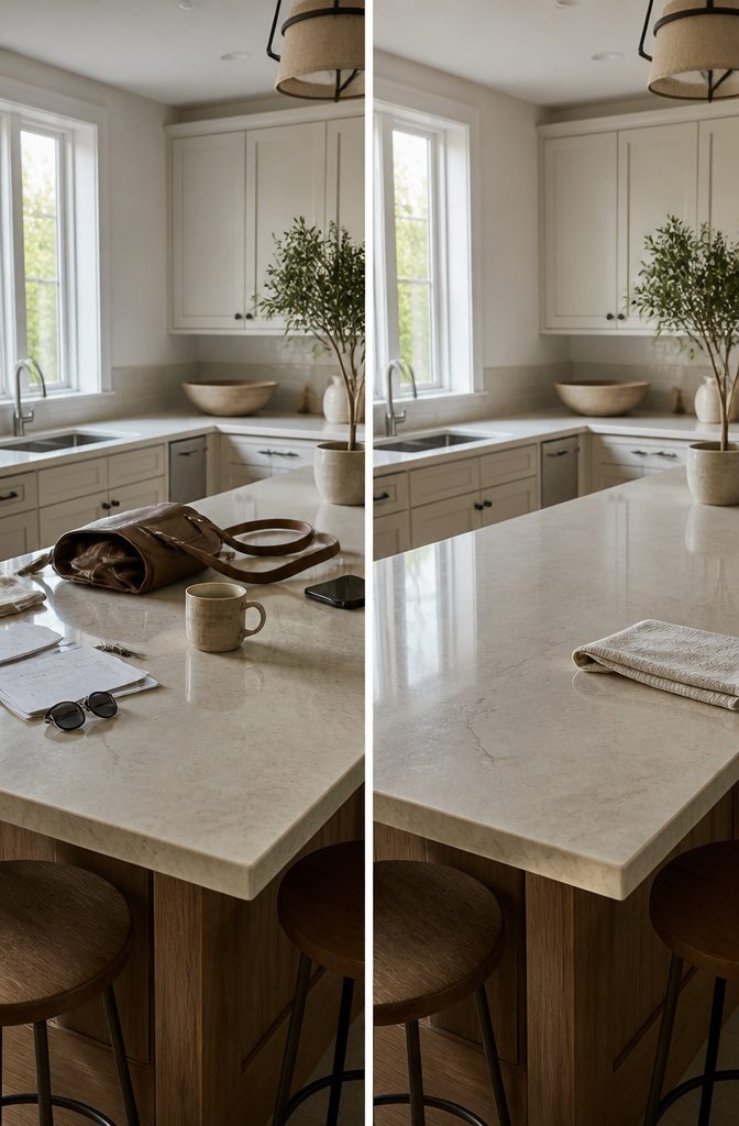 15 Ways to Decorate Your Kitchen Counters Without Clutter 2 Bare kitchen counter after everyday items have been cleared away