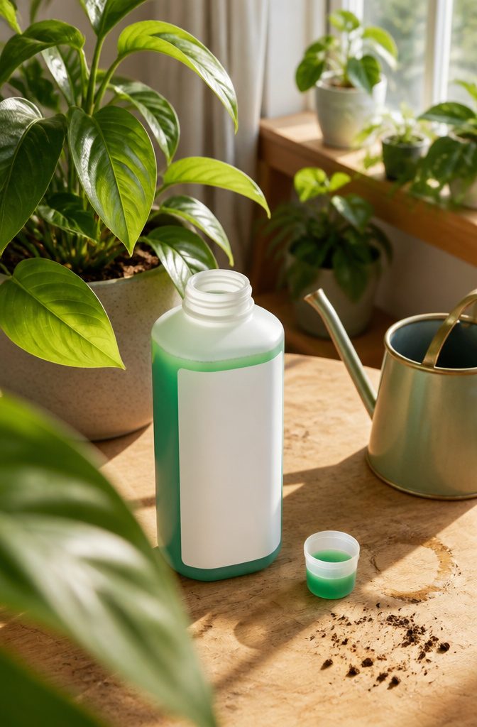How to Grow Indoor Plants: 6 Steps for Healthy Houseplants 7 Potted houseplant beside fertilizer for indoor plant care