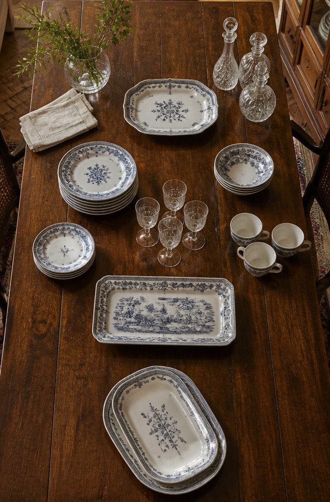 China collection grouped on a table before arranging