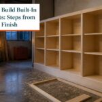 Built-in cabinets with lower doors and open shelves across a home wall