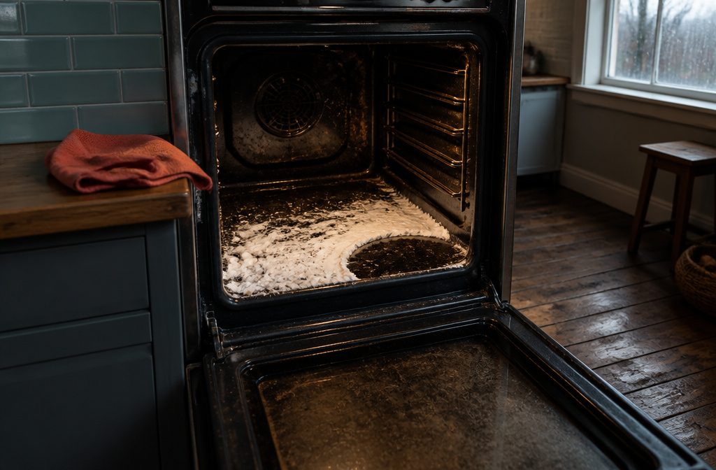 Open oven with its interior visible