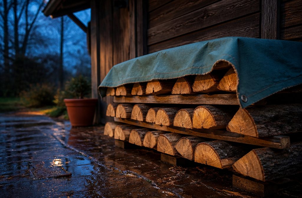 Firewood stacked on a raised pallet with open space underneath