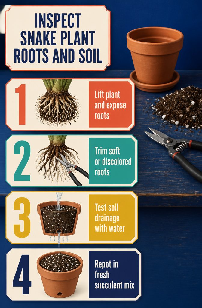 How to Tell if a Snake Plant is Healthy: 8 Steps 7 Snake plant root mass with pale firm roots and dark slimy roots