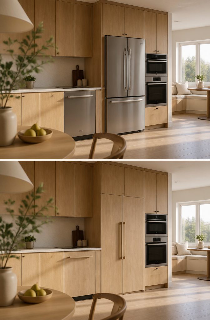 How to Hide Small Kitchen Appliances: 15 Ways 6 Kitchen cabinetry with matching panels covering built-in appliances