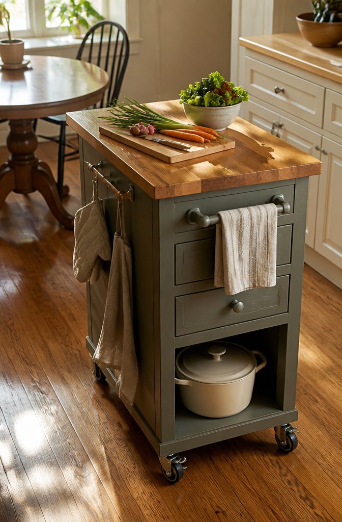 10 Ways to Repurpose Old Dressers for Your Home 8 Narrow dresser kitchen island on casters with butcher-block top