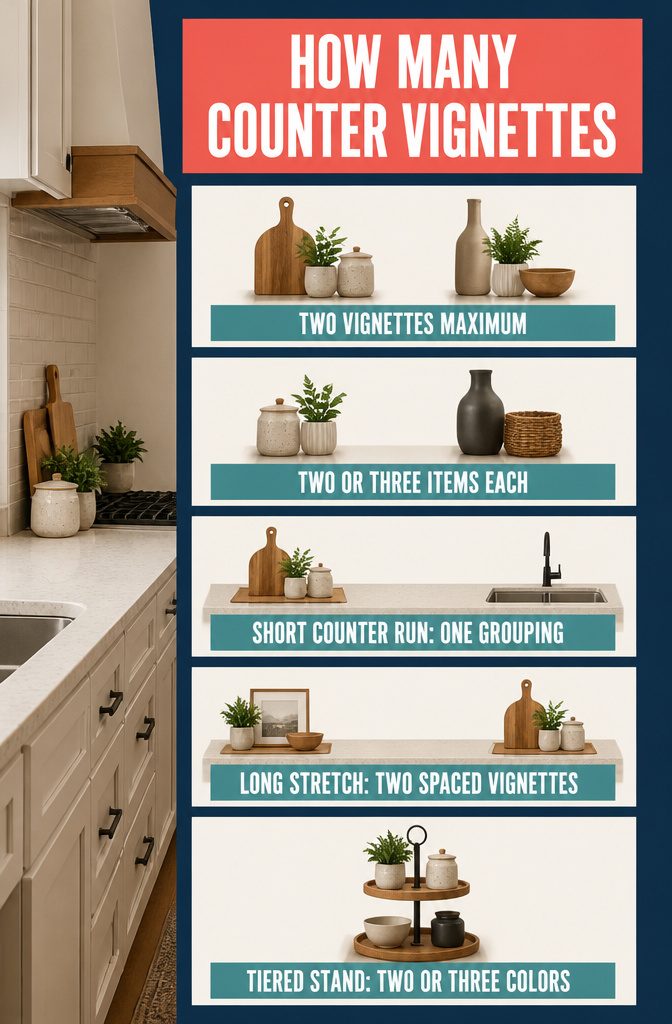 15 Ways to Decorate Your Kitchen Counters Without Clutter 18 Two small decorative groupings spaced apart on a kitchen counter