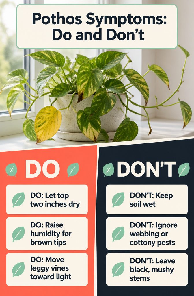 How to Care for Pothos: 7 Steps for Healthy Indoor Vines 8 Pothos symptom guide with leaf problems and care advice