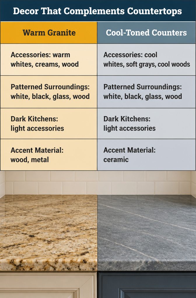 15 Ways to Decorate Your Kitchen Counters Without Clutter 14 Countertop decor comparison with warm and cool colored accessories