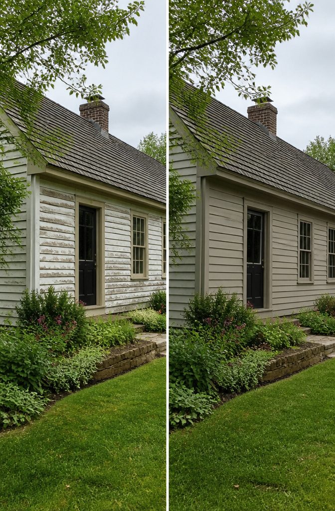 Painted house siding with exterior trim and front-facing facade