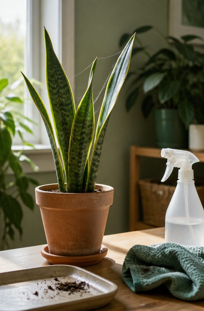 How to Care for a Snake Plant Indoors: 7 Practical Steps 9 Snake plant leaves with fine webbing and pale stippling