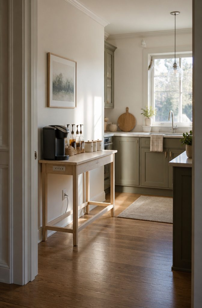 How to Build a Home Coffee Station: 6 Steps to a Working Setup 2 Kitchen counter corner beside an electrical outlet and sink