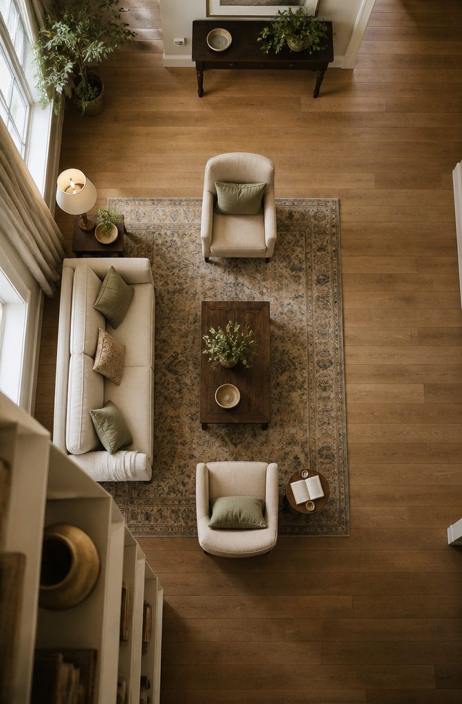 Living room with chairs facing one sofa in a small conversation grouping