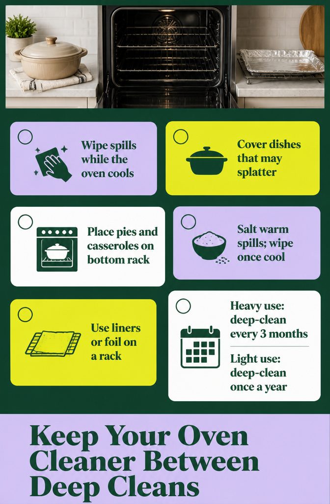 How to Deep Clean an Oven: 6 Steps from Start to Finish 9 Oven care graphic with tips for preventing future buildup