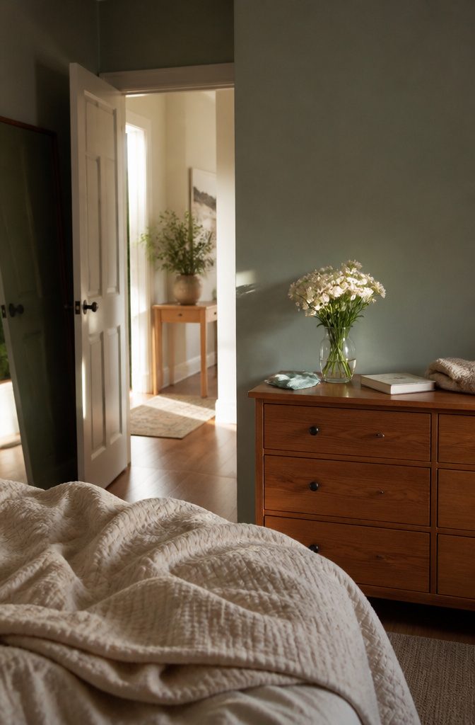 How to Be Motivated to Clean Your Room: 19 Methods 8 Pale flowers in a glass vase on a dresser beside a book and folded throw