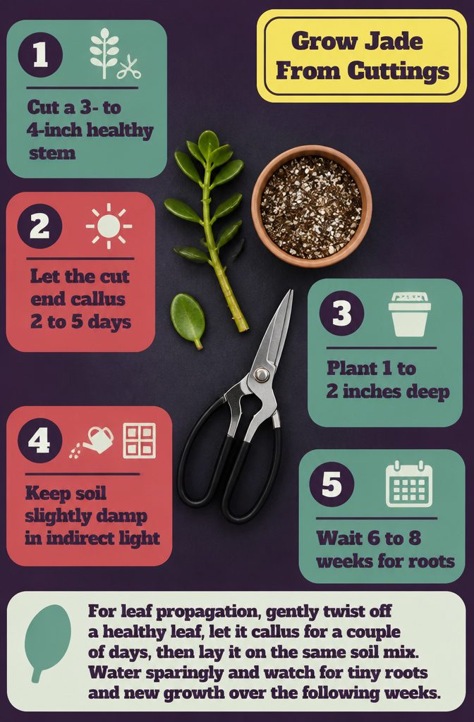 How to Care for a Jade Plant: 8 Steps for Healthy Growth 10 Jade stem cutting planted in soil beside a healthy jade plant
