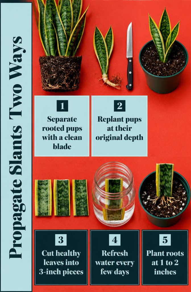 How to Care for a Snake Plant Indoors: 7 Practical Steps 10 Snake plant propagation diagram showing division and leaf cuttings