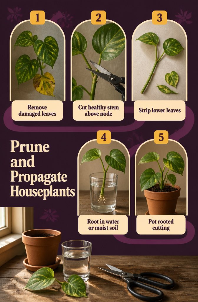 How to Grow Indoor Plants: 6 Steps for Healthy Houseplants 10 Houseplant with trimmed stems and cuttings ready for propagation