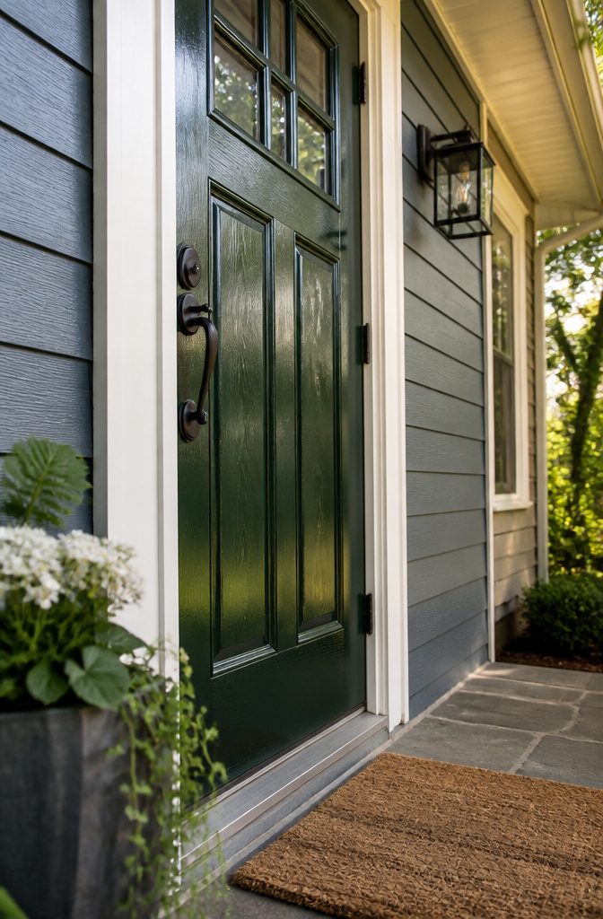 Front door with fresh paint and coordinated entry hardware