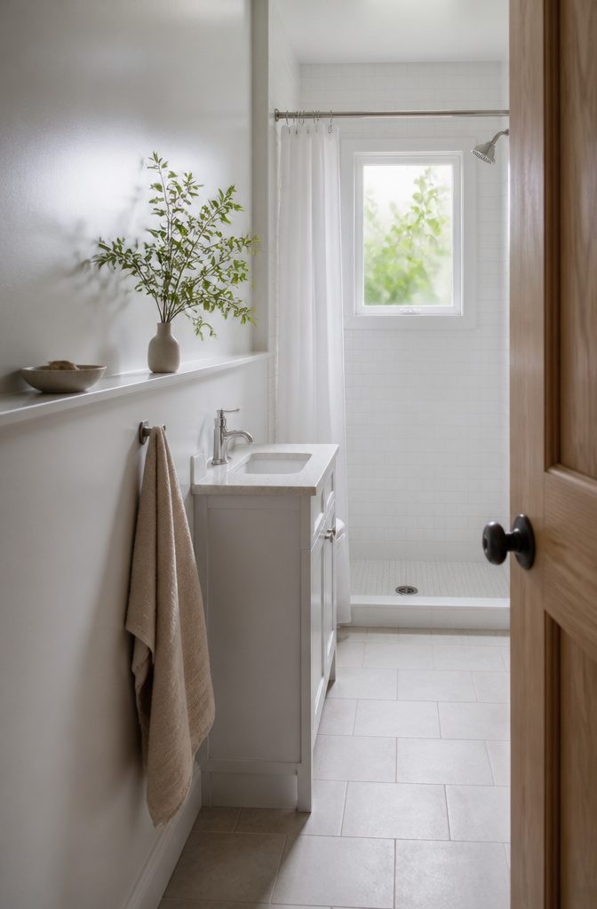 25 Ways to Update a Small Bathroom Without a Full Remodel 11 Small bathroom with freshly painted white walls ceiling and trim