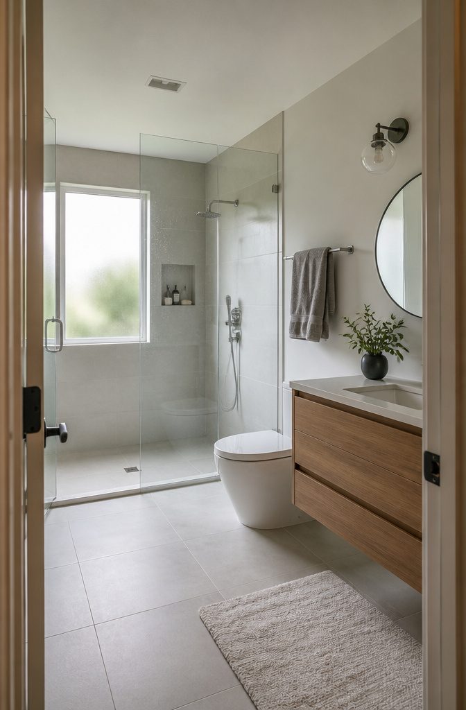 19 Ways to Decorate a Small Bathroom That Make It Work 15 Small bathroom with a glass walk-in shower in place of a bathtub