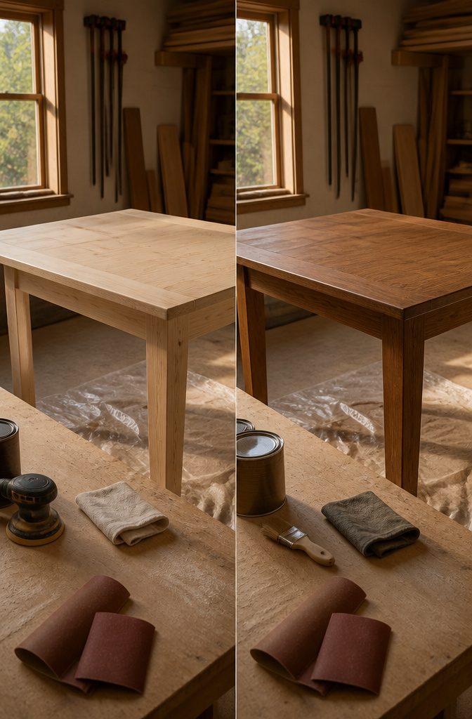 How to Build a Kitchen Table: 8 Steps from Planning to Finish 8 Electric sander on a wooden table with its legs and top