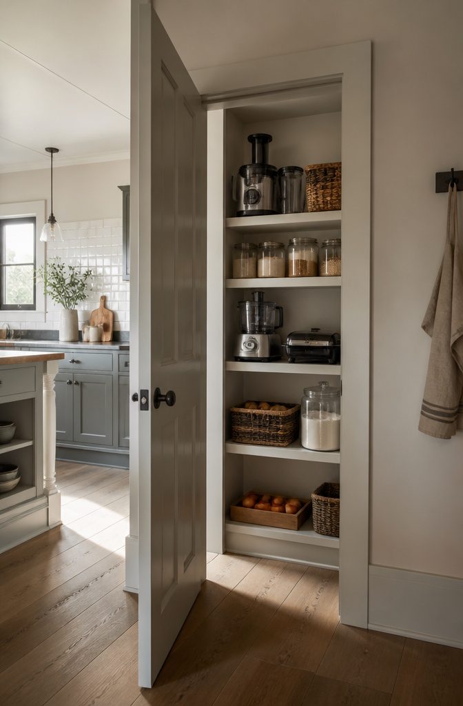 How to Hide Small Kitchen Appliances: 15 Ways 3 Tall narrow pantry cabinet with shelves for small kitchen appliances