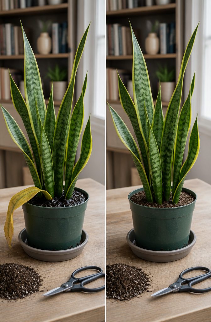 How to Care for a Snake Plant Indoors: 7 Practical Steps 8 Snake plant with yellowing or drooping leaves in its pot