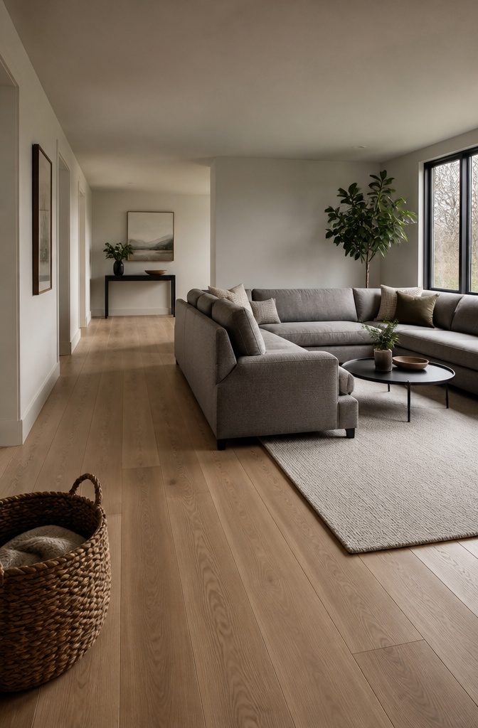 Living room with an L-shaped sectional defining a seating area
