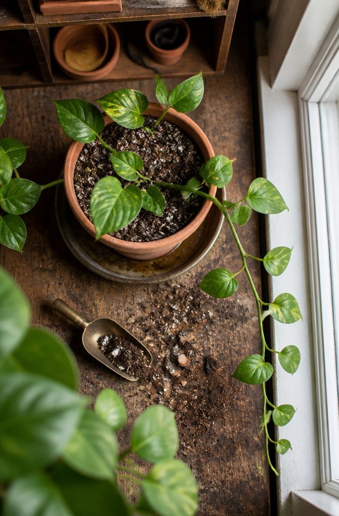 How to Care for Pothos: 7 Steps for Healthy Indoor Vines 4 Pothos plant in a pot with visible drainage holes