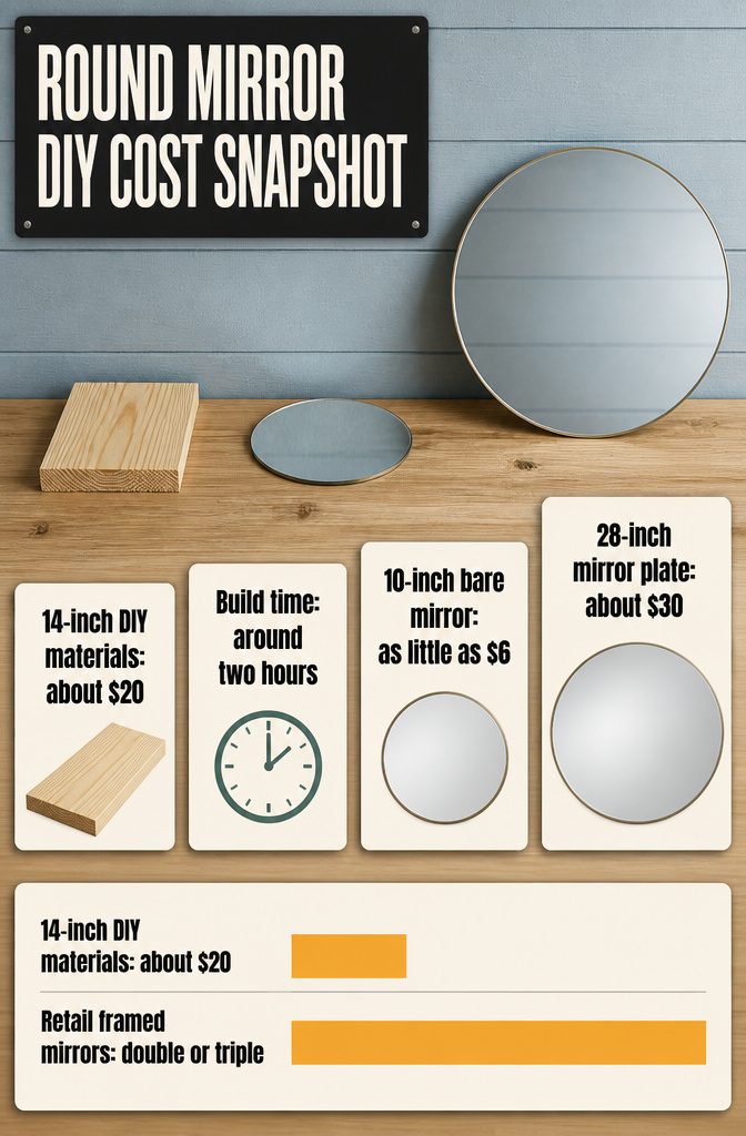 How to Frame a Round Mirror DIY: 7 Steps Start to Finish 13 Cost comparison graphic listing materials and prices for round mirror projects
