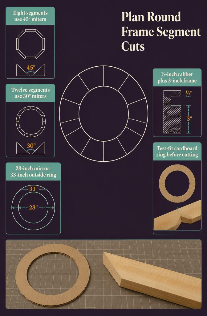 How to Frame a Round Mirror DIY: 7 Steps Start to Finish 11 Cardboard ring laid over boards to mark mitered frame segment cuts